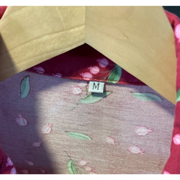 Red Button Front Long Sleeve Floral Patterned Pajama Top Sz M - Picture 4 of 6